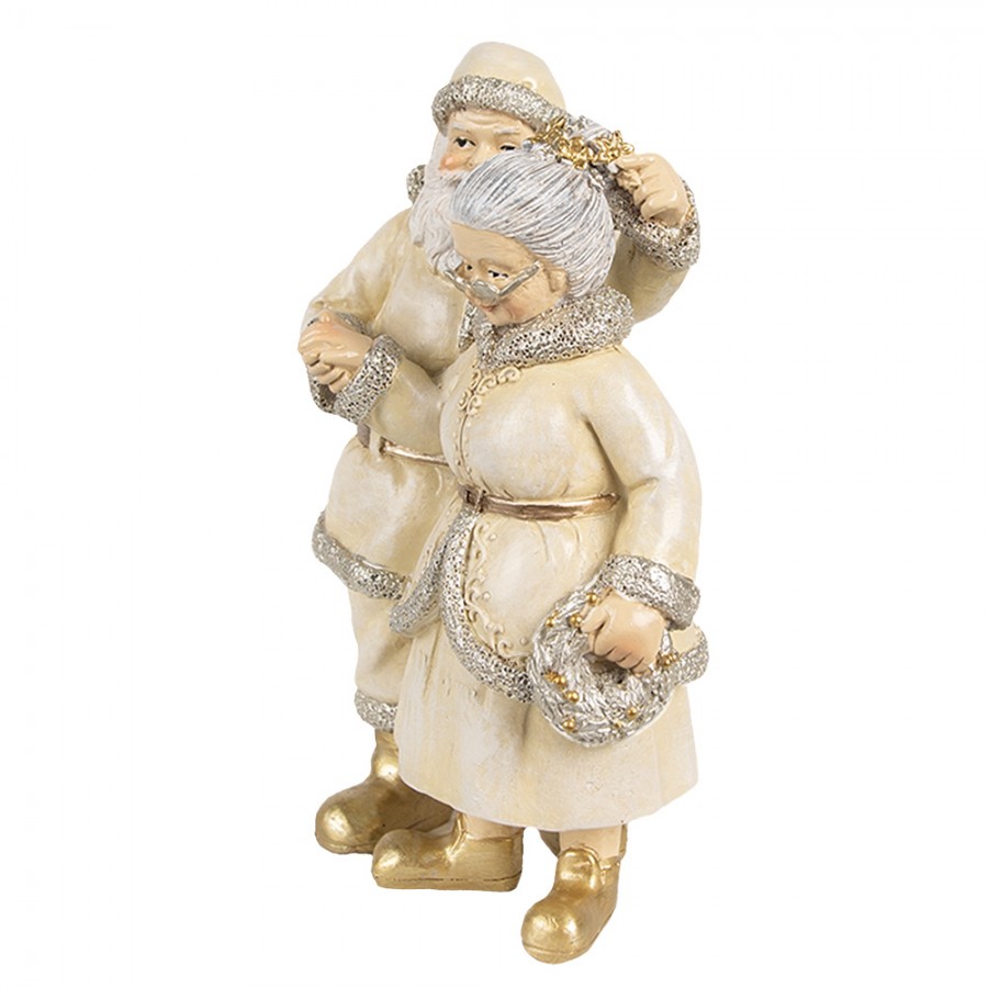 Statuetta mamma e babbo natale in resina panna e oro - 11x16 cm - Clayre e Eef